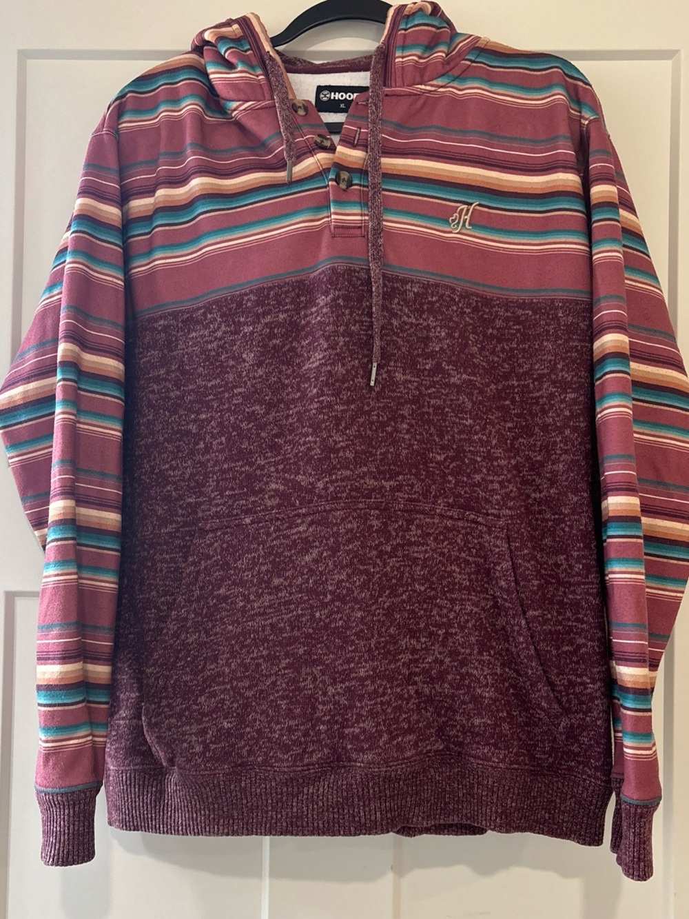 Hooey Maroon Striped Crewneck Pullover Hoodie